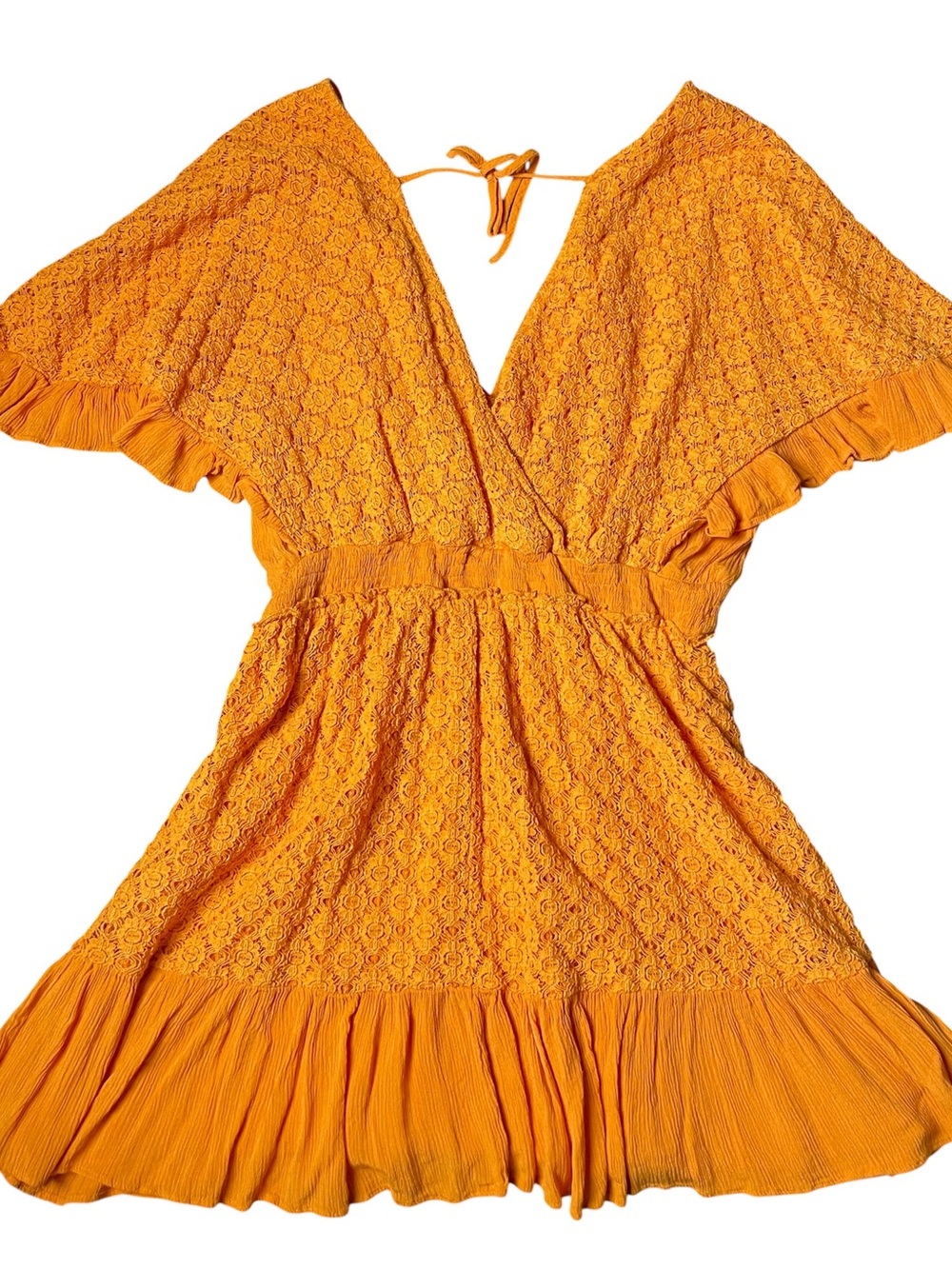 City Chic Orange Textured Tie-Back Dress Boho Beach Vacation Excellent Condition
